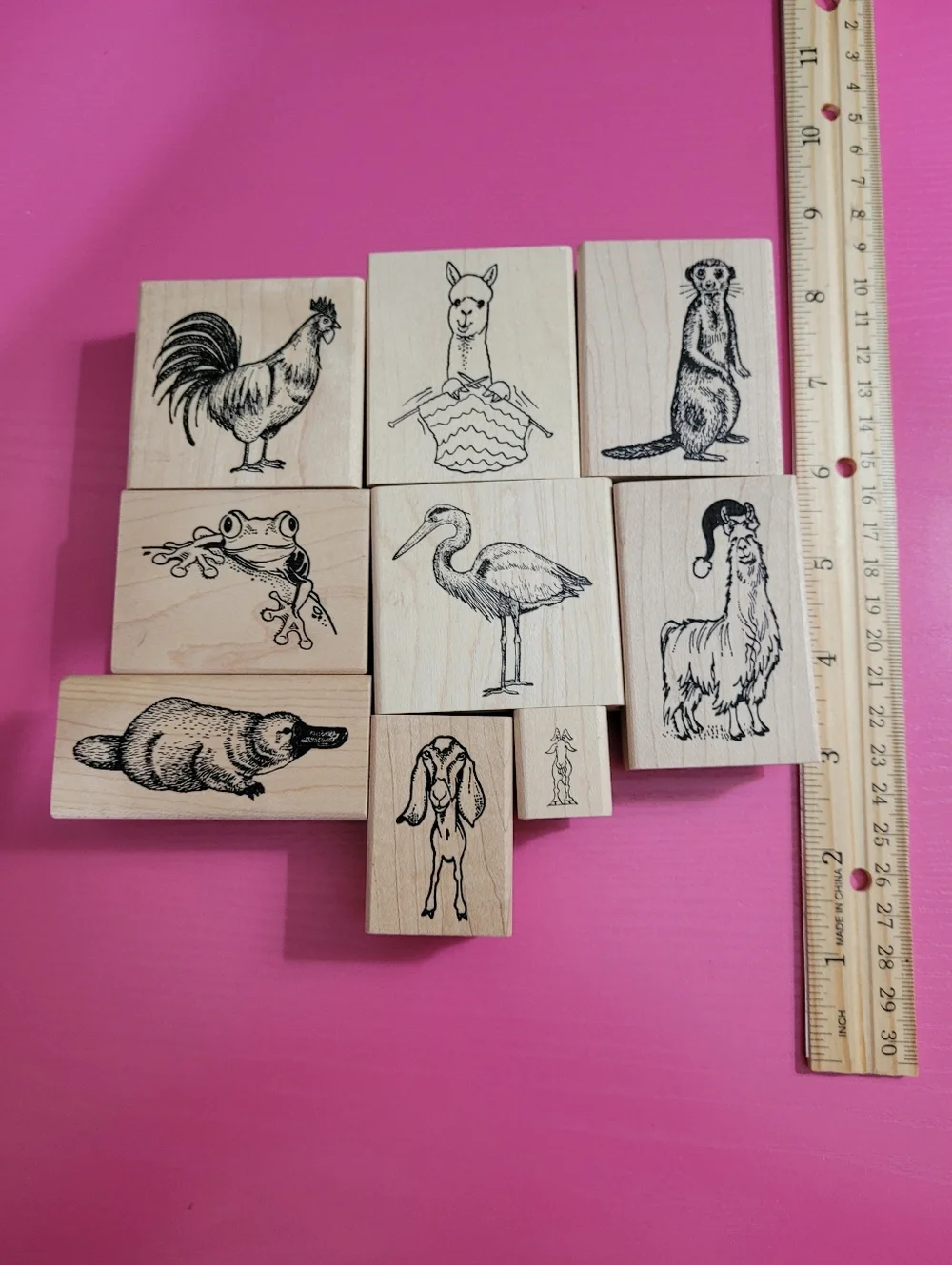 Wodden Rubber Stamp Bundle.  Animal Theme.  Set Of 9. (0731)